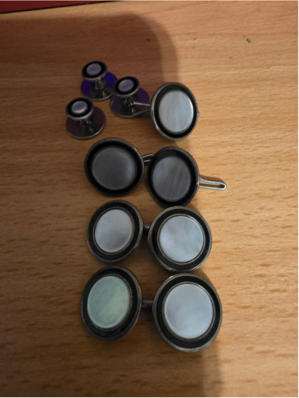 Vintage Round Mother of Pearl Tuxedo Cufflinks & Dress Studs 8 Piece Set